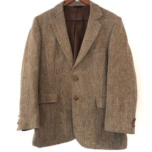 Vintage Harris Tweed Blazer Middishade Handwoven Scottish Wool Brown Size 41R